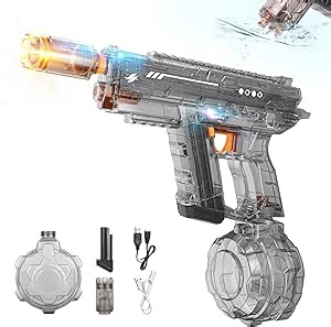 Electric Water Gun with Auto Suction & Flashing Lights, 800CC Large Capacity, 26-32FT Long Range, Black Automatic Water Toys for Pool Party Beach Outdoor Play, Water Toys for Kids & Adults