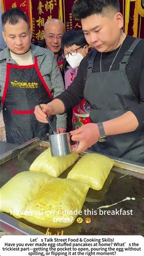 Making Egg Stuffed Pancake – Pouring Egg Liquid into the Dough Pocket! 🍳🥙