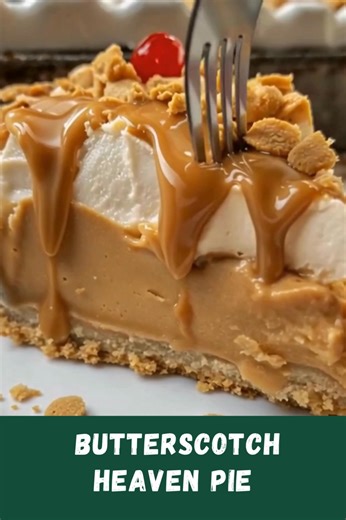 Butterscotch Heaven Pie 🥧✨ Indulge in rich waves of creamy butterscotch filling nestled inside a buttery graham-cracker crust and topped with fluffy whipped cream and caramel drizzle—this is comfort dessert at its finest. Perfect for gatherings or when you simply deserve a sweet escape. 😋🍮 Ingredients: 1 ½ cups graham cracker crumbs ⅓ cup granulated sugar 6 tablespoons unsalted butter, melted 1 (3.4 oz) box instant butterscotch pudding mix 1 ½ cups whole milk ½ cup heavy cream ¼ cup brown sug