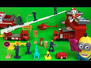 Motor Max Firestation Playset with Fire Truck Rescue Helicopter and Ladder Fire Engine