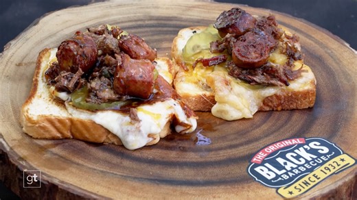 Let's head to Lockhart, Texas to visit the original Black's Barbecue where 4th-generation pitmaster Barrett Black serves us up a BBQ Grilled Cheese! Join us tonight for the season premiere of Goodtaste with Tanji at 6 PM ET #BBQ #GrilledCheese #CheesePull #Texas #TexasBBQ | RFD-TV