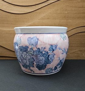 Vintage Chinese Porcelain Planter Flower Pot - Pink & Blue Jardiniere - Hand Painted Floral Cachepot - Bowl - Large - Mid Century - China - Etsy