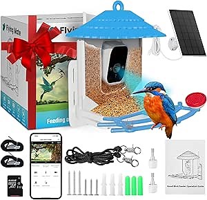Smart Bird Feeder with Camera Solar Powered - 1080P HD Resolution Smart AI Recognition Bird Feeder Camera for Beautiful Close-up Shots, Live View Watching Cam - Easy to Use & Assemble.