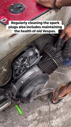 Regularly cleaning the spark plugs also includes maintaining the health of old Vespas. What do you think? #vespa #mechanic #machine #engineering #service | Ras Taufik