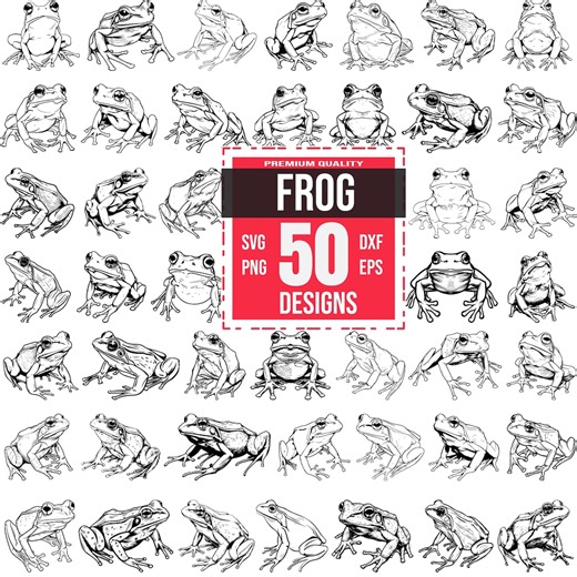 Frog SVG Bundle, 50 Toad Silhouette Designs, Amphibian Clipart for Cricut, Pond Wildlife, Laser Cut Files, Nature Garden, Detailed Bullfrog - Etsy