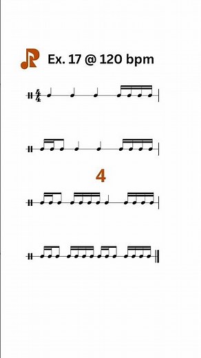 Rhythm Exercises 17 at 120 bpm #drummer #learnmusic #musictheory #drums #musicexercises