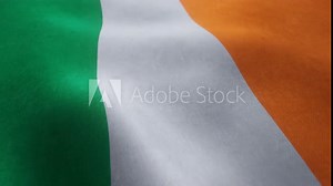 Video animation of a waving Irish national flag in a seamless loop.
