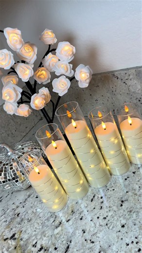 Raycare Flameless LED Candles with Embedded Star String, 5 Pcs Battery Operated Acrylic Pillar Candles with Timer and Remote, Flickering Candles for Romantic Ambiance and Home Decoration Mood Decorative #raycareflamelessled #e#ledlightcandles