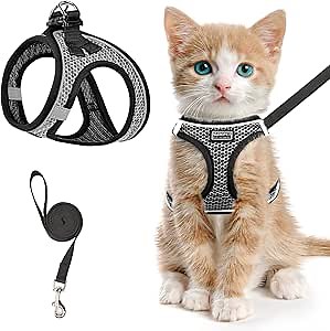 Cat Harness and Leash for Walking Escape Proof, Adjustable Kitten Vest Harness Reflective Soft Mesh Puppy Harness for Outdoor, Comfort Fit, Easy to Control (Gray, XXS)