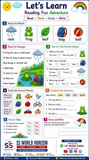 English Reading Worksheet for Kids | Reading Comprehension | LKG, UKG & Grade 1 | SS World Horizon