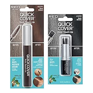 RED by Kiss Quick Cover Gray Hair Touch Up, Root Touch Up, Moisturize and Shine, Brush Type & Stick Type Set (Dark Brown)
