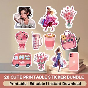 Printable and Editable Stickers | Cute Aesthetic Girly Stickers Pack – Pink & Pastel Vibes | Ready to Print | Edit for Your Own Style - Etsy UK