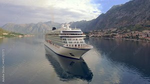 First Cruise ship Viking Venus sailed to Kotor, Montenegro after Covid-19 Pandemic. KOTOR, MONTENEGRO - JULE 24, 2021