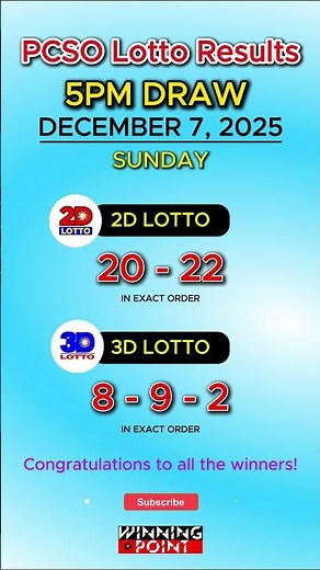 PCSO 2D 3D 5PM Lotto Result Today December 7, 2025 #5pmlottoresulttoday