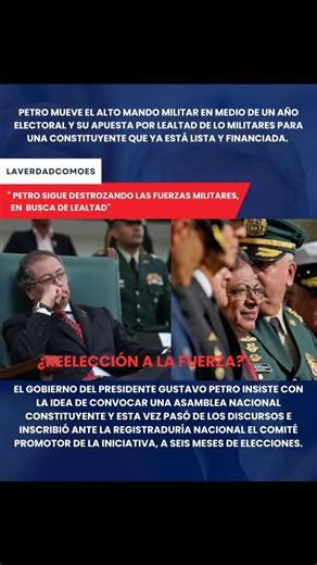 Presidente Petro cambia la cúpula militar y aviva temores sobre una cúpula más leal al Gobierno Bogotá. El presidente Gustavo Petro anunció a través de su cuenta en X cambios en la cúpula de las Fuerzas Militares, una decisión que ha generado preocupación en sectores políticos y de análisis que advierten un posible intento de conformar un alto mando más leal al jefe de Estado. De acuerdo con estas voces críticas, el relevo de oficiales con amplia trayectoria estaría debilitando la experiencia in
