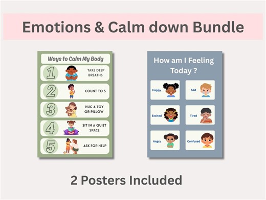 Kids Feelings Chart & Calm Down Poster Bundle | Social Emotional Learning for Kids | Calm My Body Chart | Printable Classroom Resource - Etsy