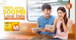 Online Top-up Promo! Get ADDITIONAL FREE 500MB of local data (valid for 30 DAYS) and surf more on-the-go! Simply top up a minimum of $10 to your M Card via bit.ly/19P64ni. This data can also be used for FREE on our preferred networks in Hong Kong, Indonesia, Macau, Malaysia and Taiwan! For details, visit bit.ly/1IRdQck | M1