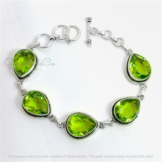 Peridot Teardrop Bracelet, Sterling Silver Adjustable Jewelry, August Birthstone - Etsy
