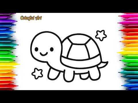 How to Draw a Cute Turtle 🐢 | Easy Turtle Drawing and Coloring Step by Step