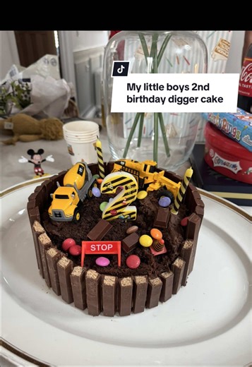 Digger cake for my little boys second birthday 🥹🚧 #secondbirthday #baking #diggercake #diggers #birthdaycake