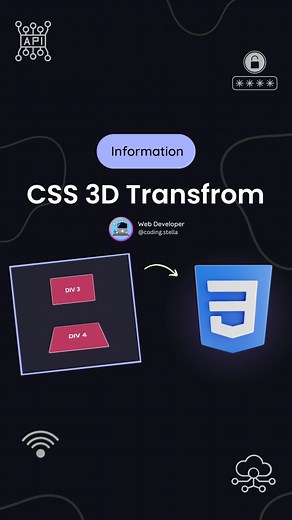 CSS 3D Transform Explained With Animation 😎🌀 CSS 3D transforms let you add depth and perspective to HTML elements, making them appear like they’re in a 3D space. You can move, rotate, scale, and even create cool 3D effects! 🤯 🧑‍💻Basic Syntax - .element { transform: perspective(500px) rotateY(45deg); transform: perspective(500px) translateY(10px) rotateY(45deg); } ❤️ Hit the heart icon and show your love to this video 😍 | 📲 Comment down your thoughts and doubts ✍️ | 🌸 Share with your othe