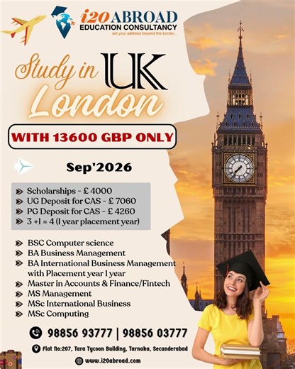 Study in London | From £13,600 | Sept 2026 #i20abroad #studyinuk #reels #applynow #studyabroad