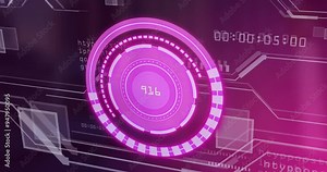 Animating futuristic digital interface with circular progress indicator and data processing