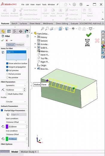 Partial Fillet in SolidWorks | Apply Fillet Only on Specific Edge Sections | #shorts