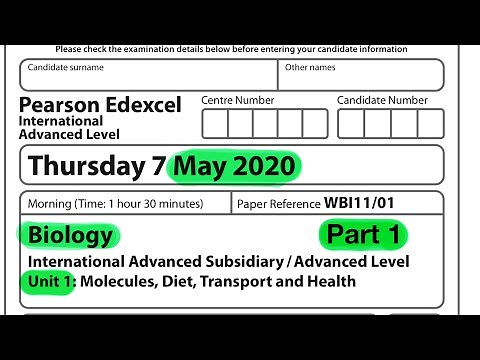 A level | biology | unit 1 | Edexcel | May 2020 | Part 1 of 2