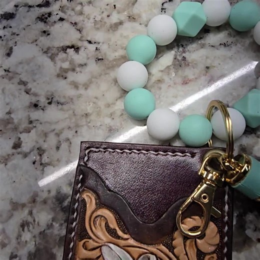 Handmade Leather Card Wallet Lanyard: Tooled Lily Design, Beaded Wristlet - Etsy