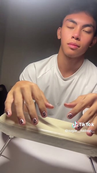 he’s prom-ready he got his gf’s initials painteddd 🫡 @user6963416154617 #nails #menicure #gelnails #prom