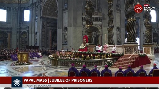 🔴 LIVE on Shalom World: Papal Mass for the Jubilee of Prisoners | St. Peter’s Basilica, Vatican In this Jubilee Year of Hope, the Church turns her gaze to those often forgotten — our incarcerated brothers and sisters. The Jubilee of Prisoners marks the final Jubilee Day of 2025. Pope Leo XIV celebrates Holy Mass from St. Peter’s Basilica, bringing a message of dignity, compassion, and redemption to prisoners and to all who accompany them, followed by the recitation of the Angelus Prayer. Join t