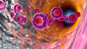 Colorful cells are actively engaging and moving through a biological pathway, showcasing intricate details of cellular interactions within a human body Stock Video