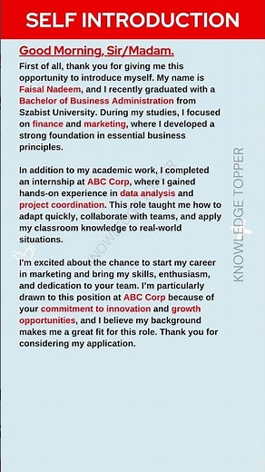 Self Introduction in English | Introduce Yourself in English | For Freshers