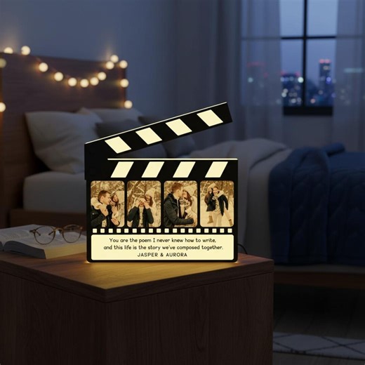 Personalized Movie Clapper Photo Light Box, Custom Photo Collage Film Lamp, Our Love Story Decor, Romantic Photo Keepsake Gift for Couples - Etsy
