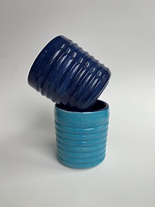 Handmade Ridged Ceramic Cup | Inverted Blue Stoneware Tumbler | Choose Dark or Light Interior - Etsy Canada