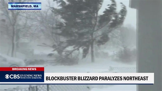 A massive winter storm slammed the Northeast and Mid-Atlantic with blizzard conditions, knocking out power, canceling thousands of flights and prompting travel bans as more than 40 million people faced dangerous whiteout conditions from Maryland to Maine. | CBS Evening News