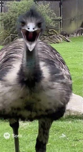 Emu runs around and laughs