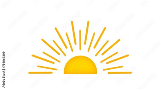 Sun with moving rays, animation isolated on a transparent background with alpha channel. Looping animated video.