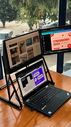 The Triple Aero 15.6” Pro Max gives you a massive 43-inch workspace that folds right into your bag. It’s built tough with a premium aluminum frame and even has a built-in handle, so you can carry your entire desktop setup anywhere—from cafes to hotel rooms. 💻✨ #tech #techgadgets #newtech #monitor #wfh #coworker | Aura-Displays.com