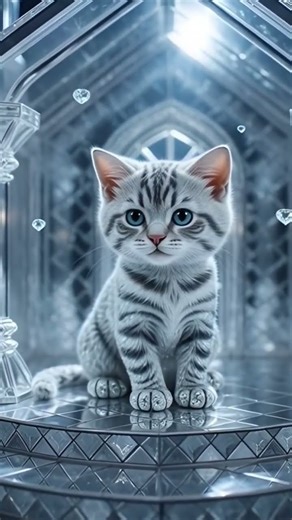 a diamond cat sitting inside a house made entirely of diamonds 💎🐱