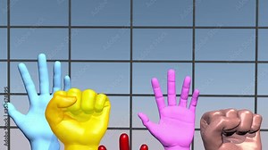 A raised hand, as a symbol of the struggle for freedom. 3D rendering