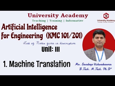 Unit-3 L3: Machine Translation in NLP | MTExamples | Artificial Intelligence For Engineering | AI