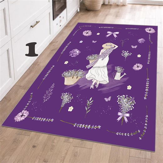 Purple Kitchen Rug: Washable Non Slip Livingroom Mat, Modern Kitchen Runner, Printed Carpet - Etsy