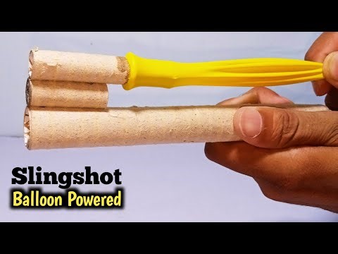 How to Make A Cardboard Slingshot that's shoot with Balloon Powered | Make A balloon Power Slingshot