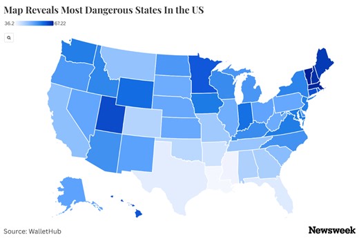 Map reveals most dangerous states in the US
