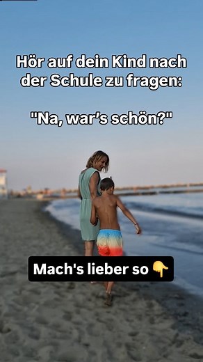 Bindung statt Bestrafung | Stressfrei erziehen ohne Schimpfen on Instagram: "👩‍👦 Szene nach der Schule: Du: „Na, war’s schön in der Schule?“ Dein Kind: „… Ja.“ Oder: „… Nein.“ Gespräch beendet 🤣 Kennst du das? Wir Eltern wollen eigentlich nur Anteil nehmen – aber diese Frage macht sofort die Tür zu. Sie ist viel zu unkonkret. Kinder lernen schnell: Mama oder Papa sind erleichtert, wenn ich „Ja“ sage. Und wenn ich „Nein“ sage, wird’s irgendwie unangenehm. Dabei gibt’s so viele kleine Momente i