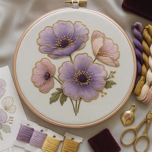 Elegant Poppy Floral Embroidery Pattern – Modern Goldwork Flower Design for Beginners - Etsy