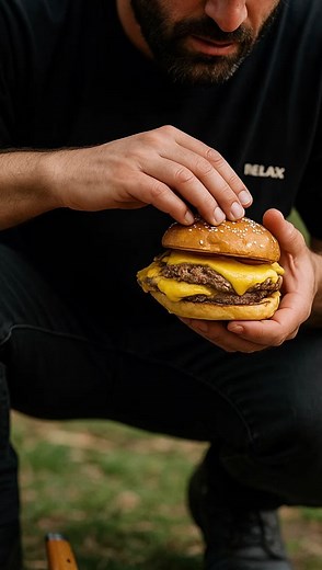Cooking With Volk | Alex Volkanovski on Instagram: "Oklahoma Bush Burger 🍔 Brick burger smasher for sale soon 🧱"