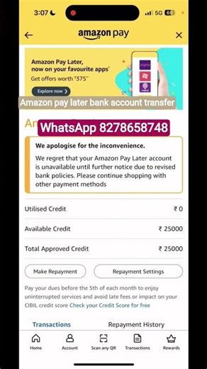 Amazon pay later bank account transfer payment
